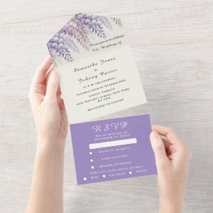 Elegant Wisteria Watercolor Purple Lilac Wedding All In One Invitation