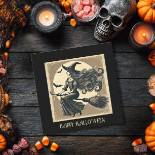 Elegant Witch Broom Vintage Halloween Black Custom Card