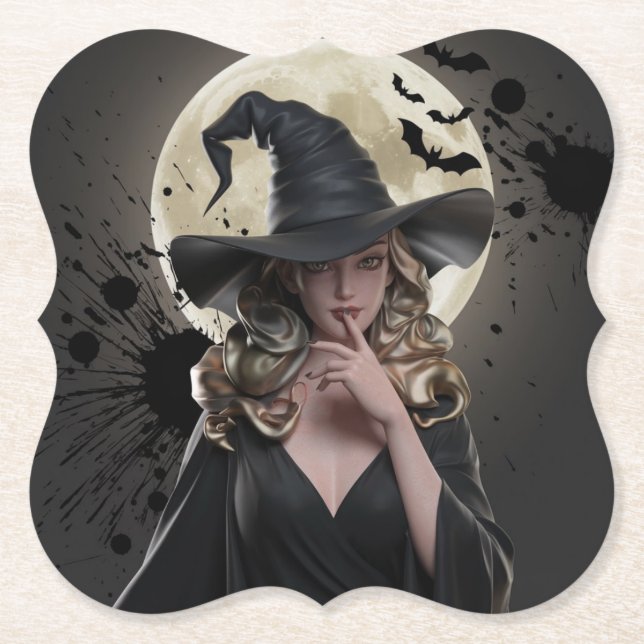 Elegant Witch Coffee Coaster (Front)