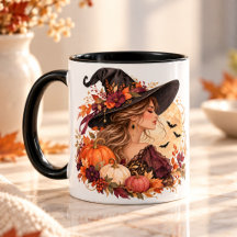 Elegant Witch Halloween Mug | Autumn Moon, Pumpkin