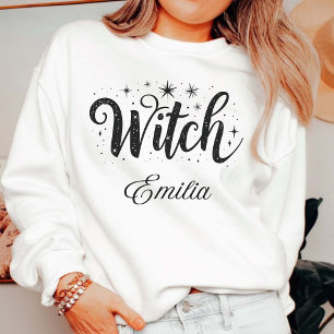Elegant "Witch" Name Halloween Black and White Sweatshirt