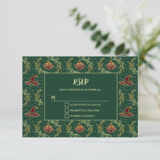 Elegant Witchy Whimsigoth Halloween RSVP Card