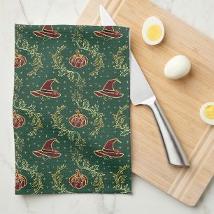 Elegant Witchy Whimsigoth Halloween Tea Towel