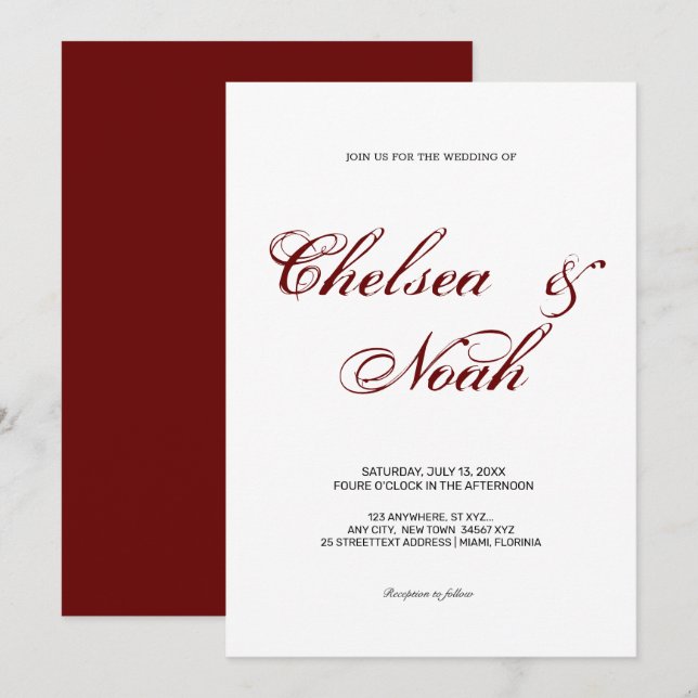 Elegant with burgundy Red calligraphic text Invitation (Front/Back)