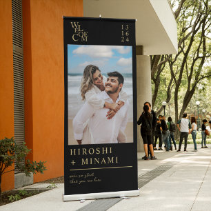Elegant with Gold Custom Photo & Name Wedding Retractable Banner
