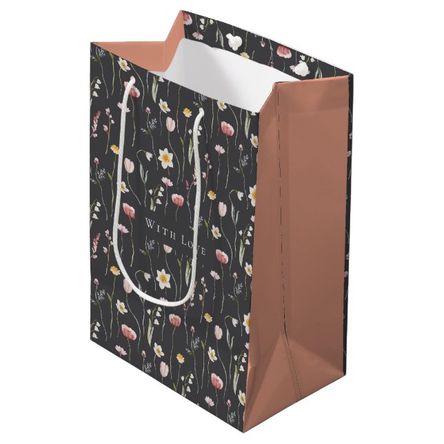 Elegant "With Love" Floral Medium Gift Bag (Front Angled)