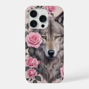 Elegant Wolf and Rose iPhone 15 Pro Case