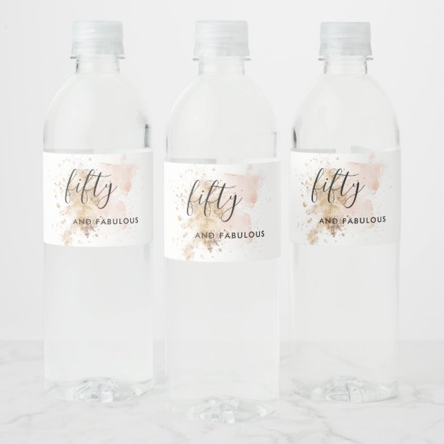 Elegant Woman 50th Birthday Water Bottle Label (Bottles)