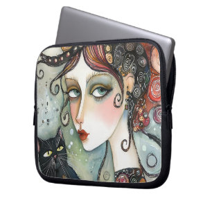 Elegant Woman and Cat Laptop and Tablet Sleeve