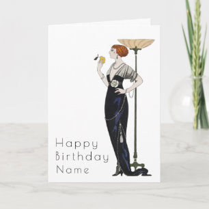Elegant Woman Art Deco Birthday Card