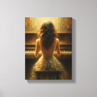 Elegant Woman at Piano in Golden Light Canvas Print