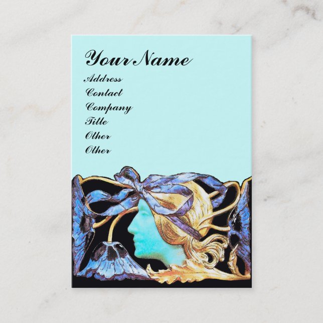ELEGANT WOMAN BEAUTY JEWEL /LADY,BLUE BOW,FLOWERS BUSINESS CARD (Front)