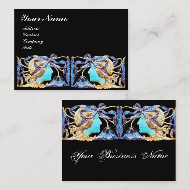 ELEGANT WOMAN BEAUTY JEWEL /LADY,BLUE BOW,FLOWERS BUSINESS CARD (Front/Back)