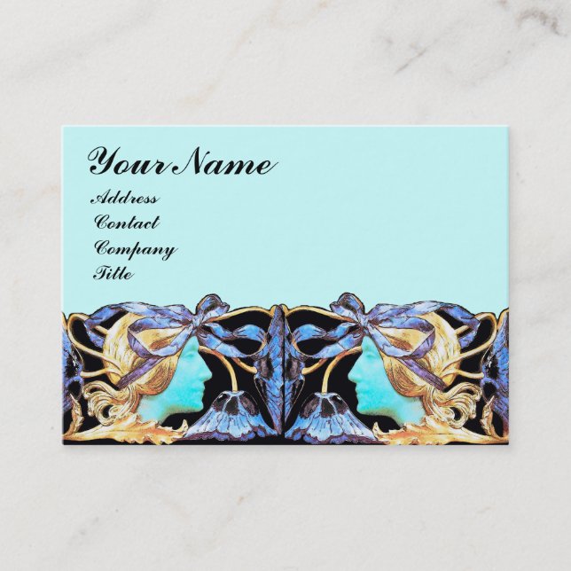 ELEGANT WOMAN BEAUTY JEWEL /LADY,BLUE BOW,FLOWERS BUSINESS CARD (Front)