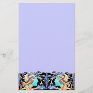 ELEGANT WOMAN BEAUTY JEWEL /LADY,BLUE BOW,FLOWERS STATIONERY