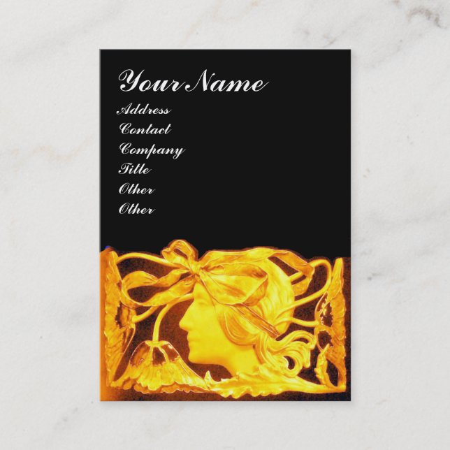 ELEGANT WOMAN BEAUTY /LADY,GOLD YELLOW BOW,FLOWERS BUSINESS CARD (Front)