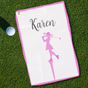 Elegant Woman Golfer Silhouette Standing Golf Tee Golf Towel