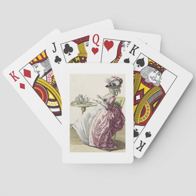 Elegant Woman in a Dress 'a l'Anglaise' Drinking C Playing Cards (Back)