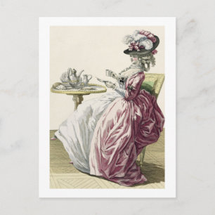 Elegant Woman in a Dress 'a l'Anglaise' Drinking C Postcard