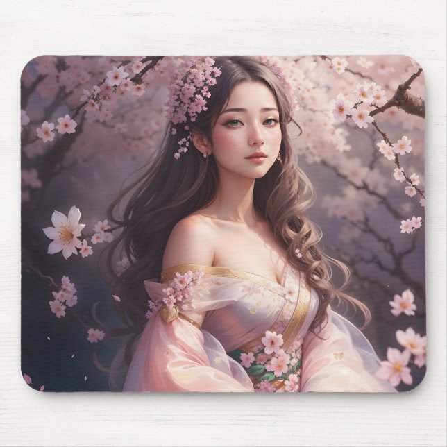 Elegant Woman in Blossoms Photo Enlargement Mouse Mat (Front)