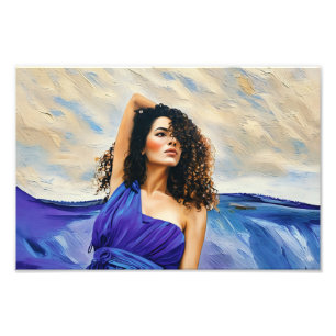 Elegant Woman in Blue Dress in Abstract Photo Print