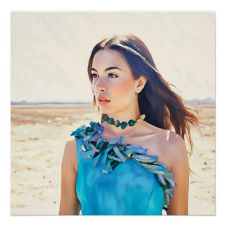 Elegant Woman in Blue Dress Poster