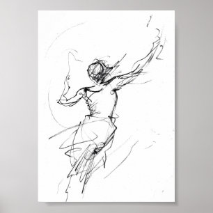 Elegant Woman in Motion Sketch - Premium Poster