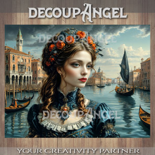 Elegant Woman in Venice -Decoupage- Tissue Paper