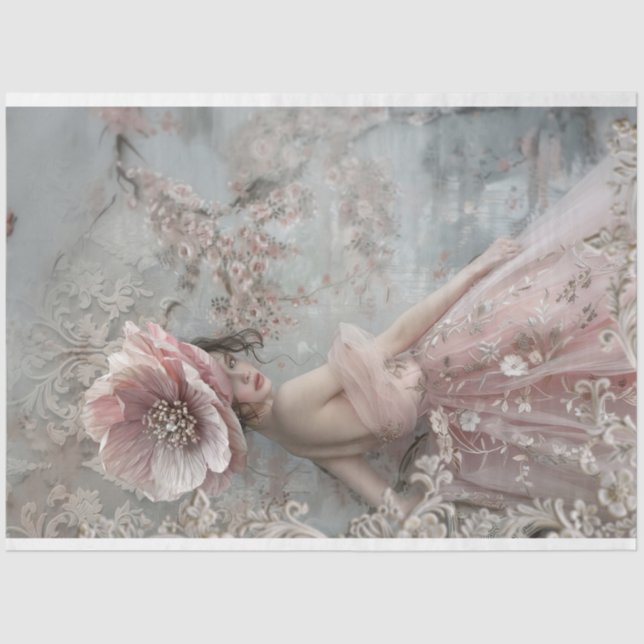 Elegant Woman Large Flower French Chic Tissue Paper (Front)