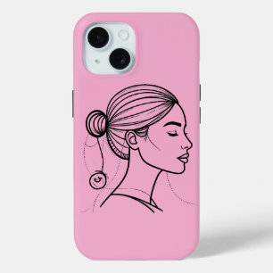 Elegant Woman Line Art Profile Minimalist Femini iPhone 15 Case