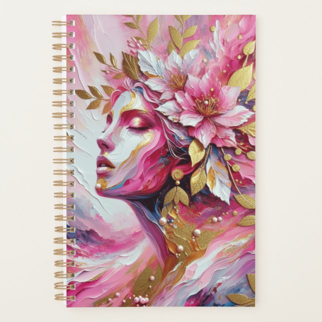 Elegant woman pink and gold planner (Front)