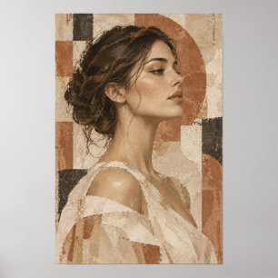 Elegant Woman Portrait Abstract Neutral Figurative Poster