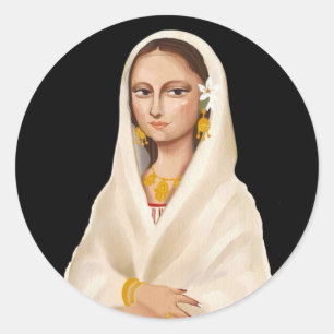 Elegant Woman Portrait Cultural Art Illustration Classic Round Sticker