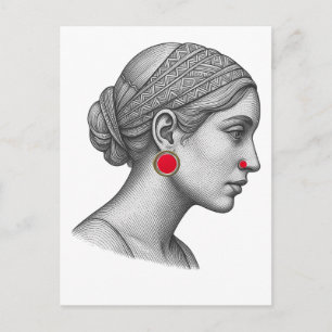 Elegant Woman Portrait with Red Accents Postcard