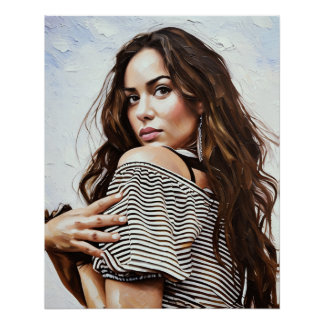 Elegant Woman Posing in Striped Top Poster