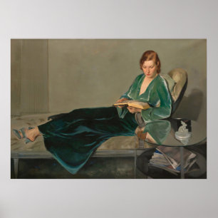 Elegant Woman Reading Vintage Art Poster