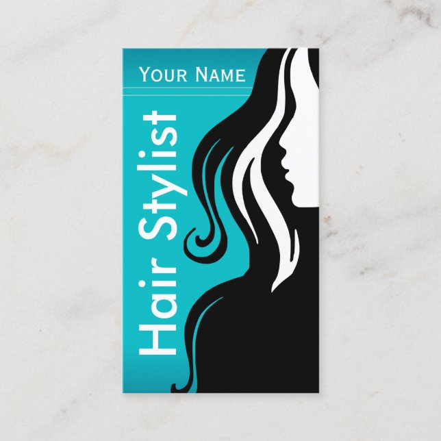 Elegant Woman Salon Hair Stylist | Teal Business Card (Front)