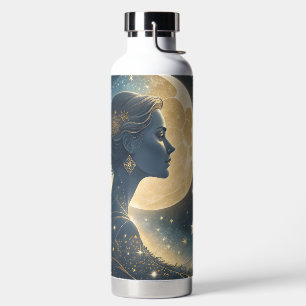 Elegant Woman Under the Golden Moon & Stars Water Bottle