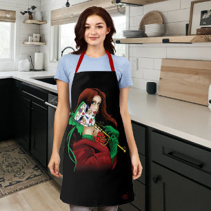 Elegant Woman Venetian Mask Red Green Apron