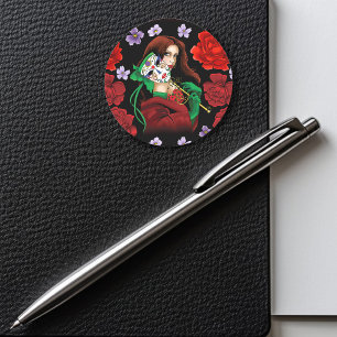 Elegant Woman Venetian Mask Red Green Classic Round Sticker