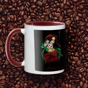 Elegant Woman Venetian Mask Red Green Mug