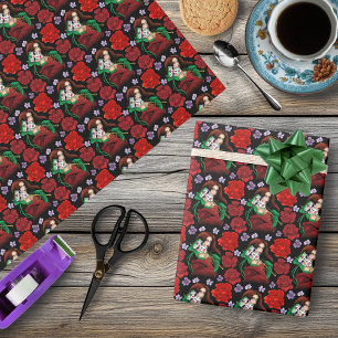 Elegant Woman Venetian Mask Red Green Wrapping Paper