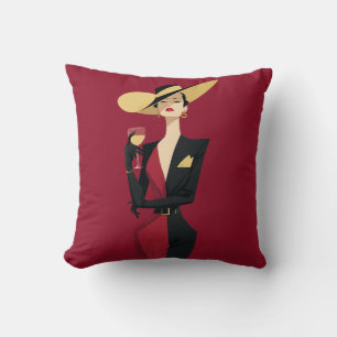 Elegant Woman Wine Illustration Cushion