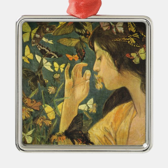 Elegant Woman With Beautiful Butterflies Metal Tree Decoration (Front)