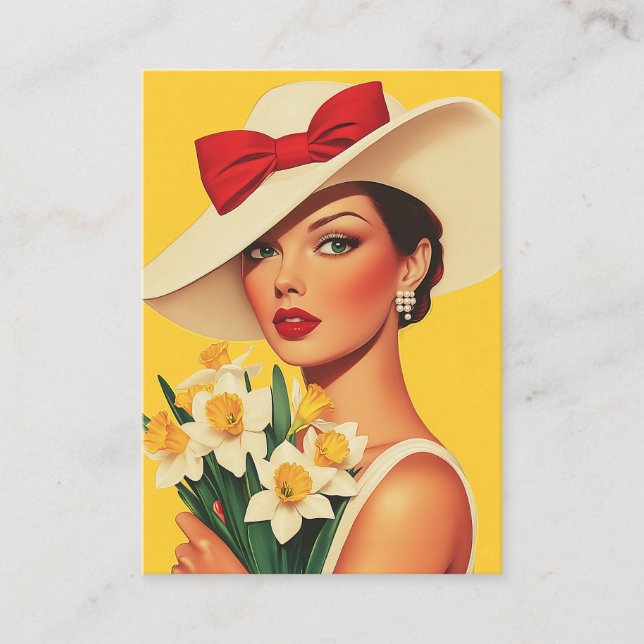 Elegant Woman with Daffodils Business Card (Front)