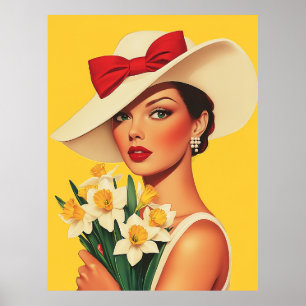 Elegant Woman with Daffodils Poster