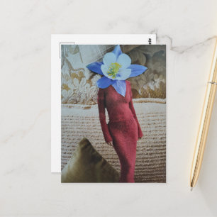 Elegant Woman With Flower Head Collage Postcard