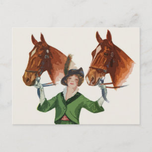 Elegant Woman with Horses Postcard