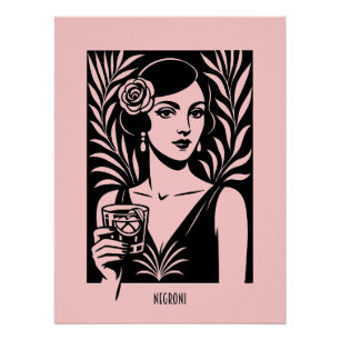 Elegant Woman with Negroni – Retro Cocktail  Poster
