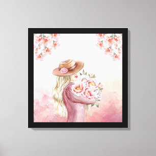 Elegant Woman with Peonies Watercolor Art Print